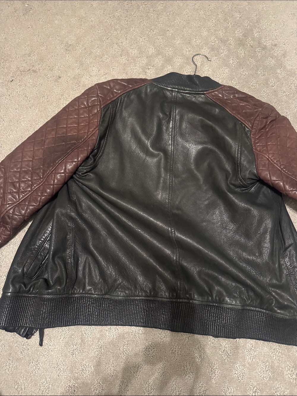 All Saints Two-Tone Quilted Sleeve Leather Bomber Jacket - Black & Brown - Picture 5 of 7